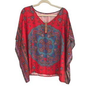 Women's WEIYAN Loose Casual Short Sleeve Mandala‎ Chiffon Top Size 2XL